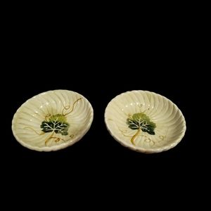 2 Small Serving Bowl Snacks Dipping Green  Leaf Handpainted
